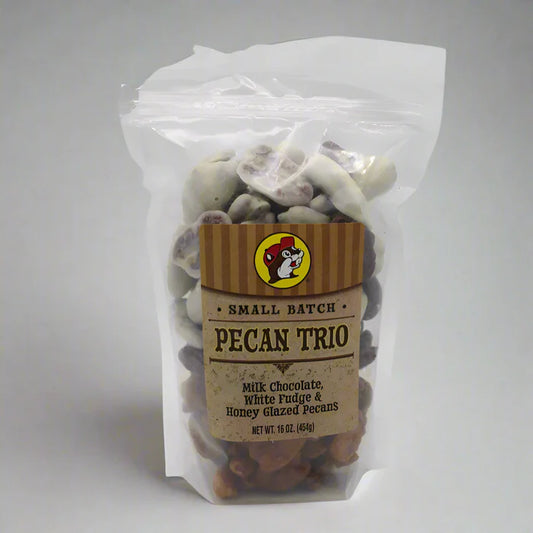 Buc-ee's Pecan Trio - Milk Chocolate, White Fudge & Honey Glazed Pecans 16oz